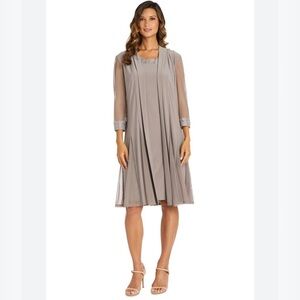 Whimsical R&M Richards Taupe Duster Longline Mesh Sleeves 4P Fairycore Romantic